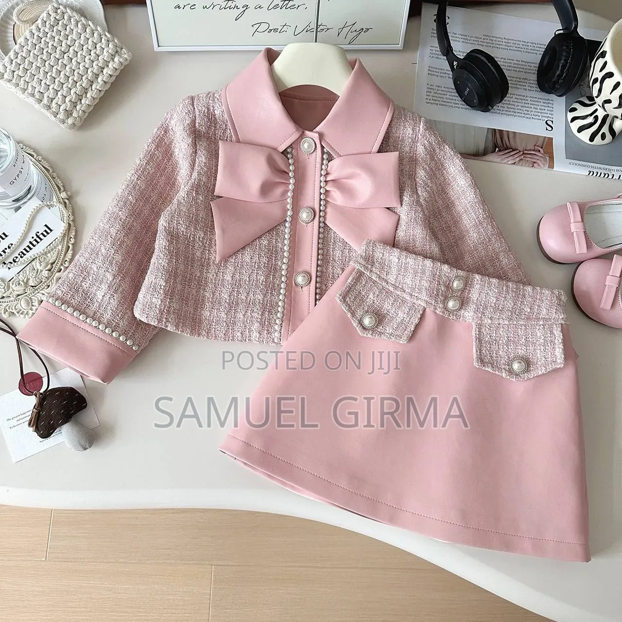 Mk- 0840 Bow Decor Girls Casual Skirt And Jacket