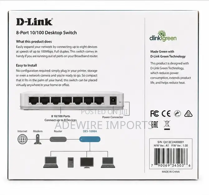 D-Link Des-1008a 8-Port 10/100 Desktop Switch