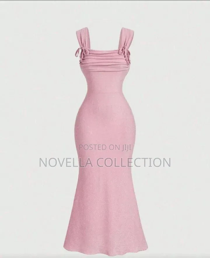 Women's Elegant Sparkly Pink Ruched Bust Mermaid Long Dress