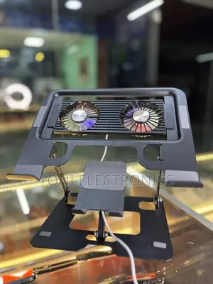 Adjustable Laptop and Phone Stand With Integrated Dual Cooling Fans