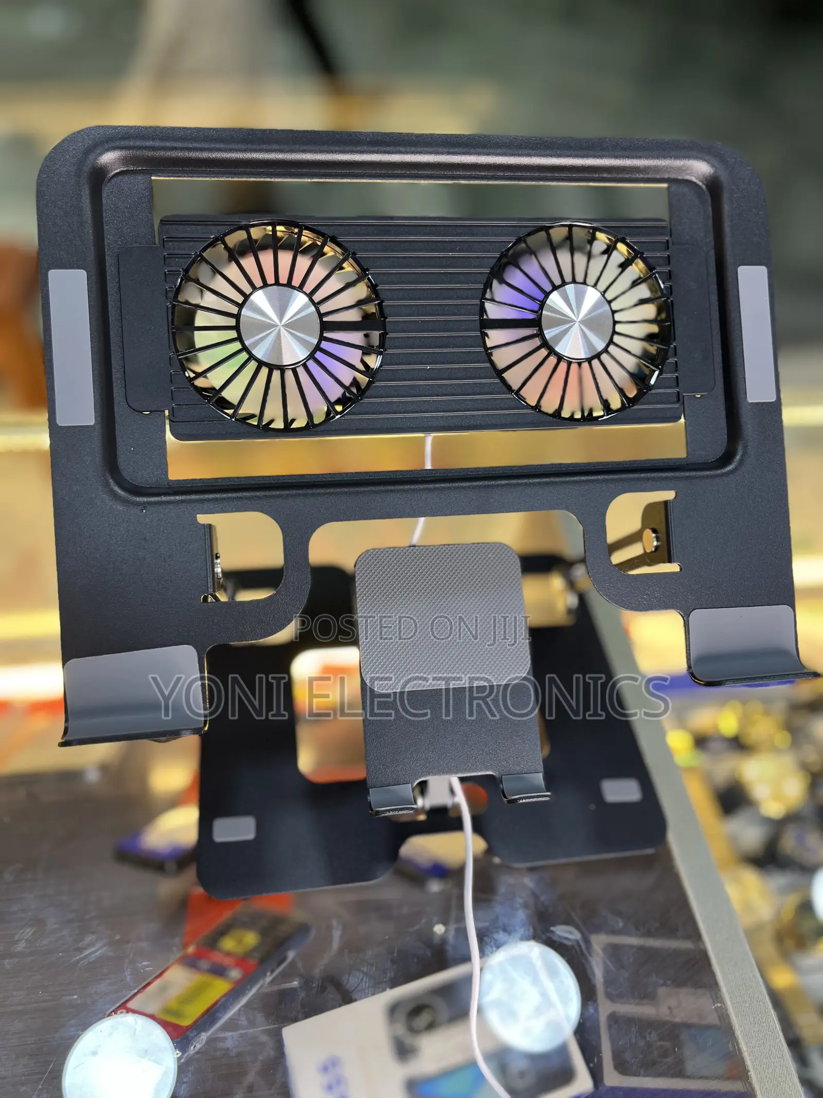 Adjustable Laptop and Phone Stand With Integrated Dual Cooling Fans