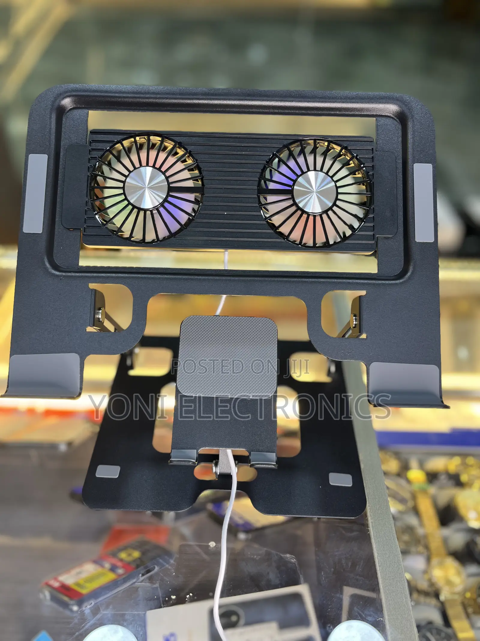 Adjustable Laptop and Phone Stand With Integrated Dual Cooling Fans