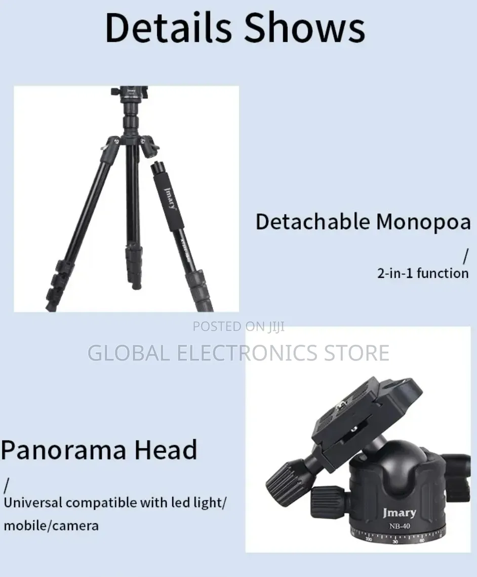 Jmary 2 In 1 Heavy Duty Tripod Monopod (Max 1.74m 4kg)