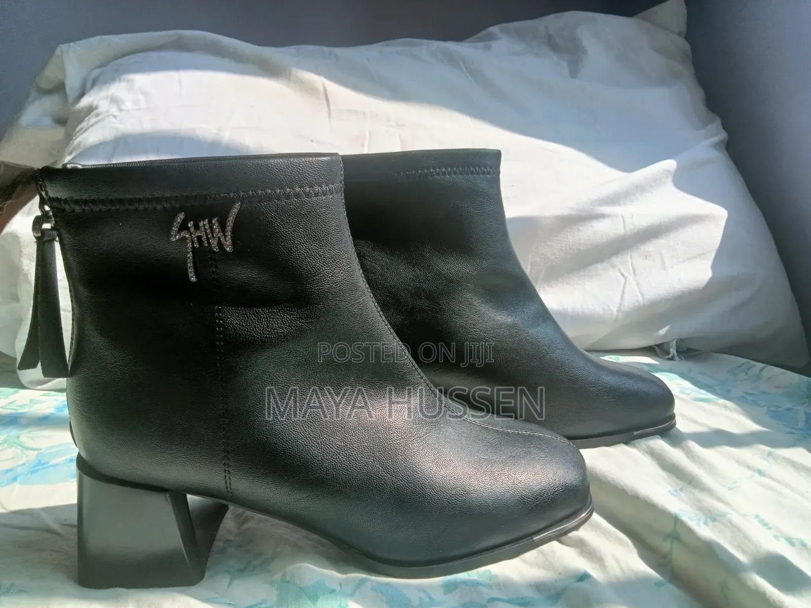 Option 1: Elegant Black Leather Ankle Boots for Women - Brand New