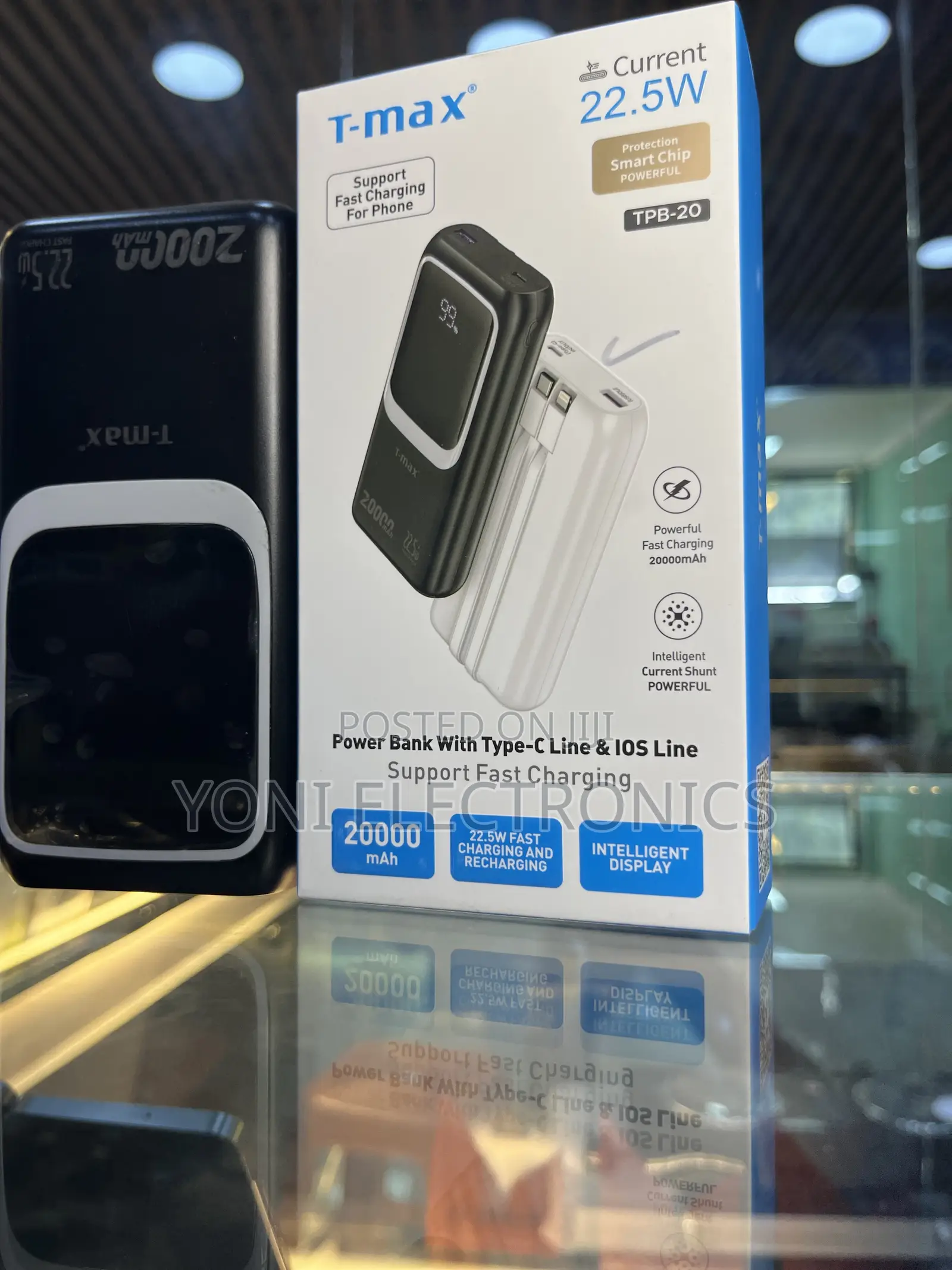 T-Max TPB-20 20000mah Fast Charging Power Bank With Built-in Cables