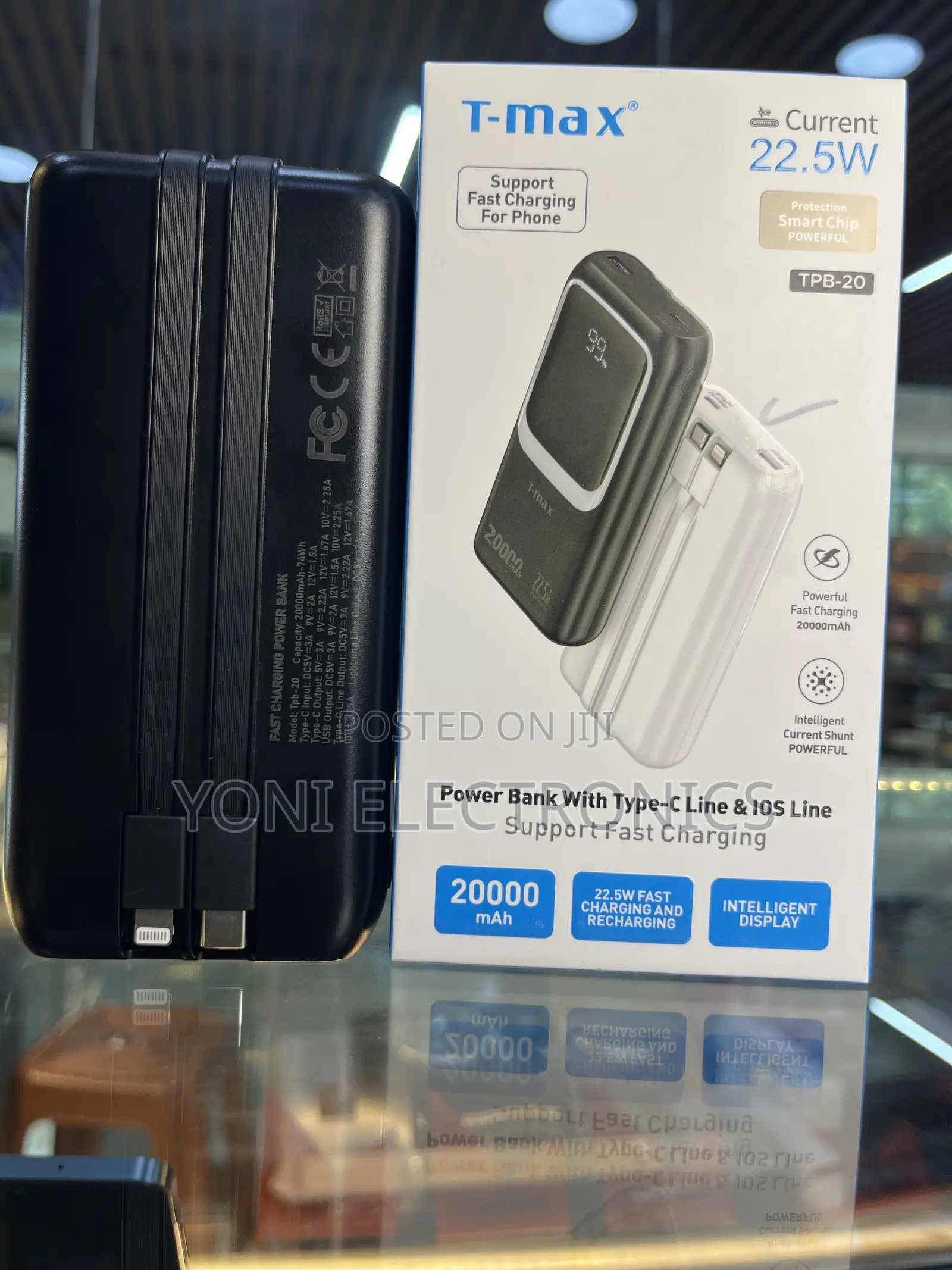 T-Max TPB-20 20000mah Fast Charging Power Bank With Built-in Cables