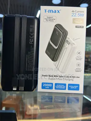 T-Max TPB-20 20000mah Fast Charging Power Bank With Built-in Cables