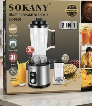 Sokany 6600w High-Power 2-in-1 Multi-Purpose Blender–3l Large Capacity