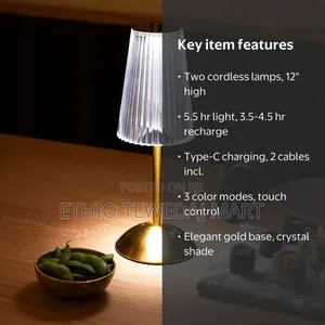 Table Lamp Led Rechargeable Lamp Bedside Desk Nightstand Gold Base