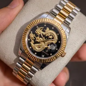 Luxury Men's Custom Rolex Black Gold Dragon Dial Watch
