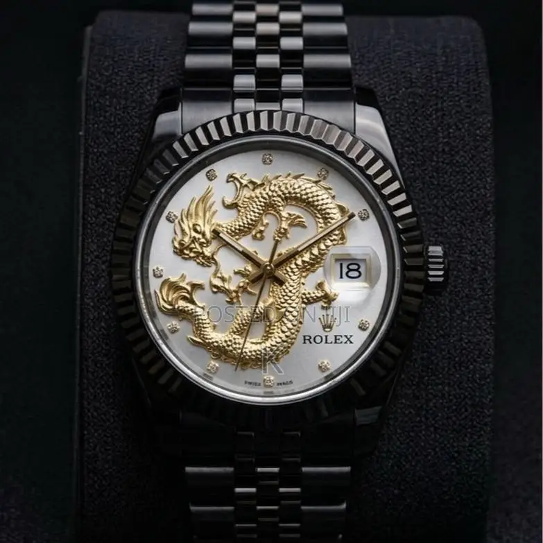 Luxury Men's Custom Rolex Black Gold Dragon Dial Watch
