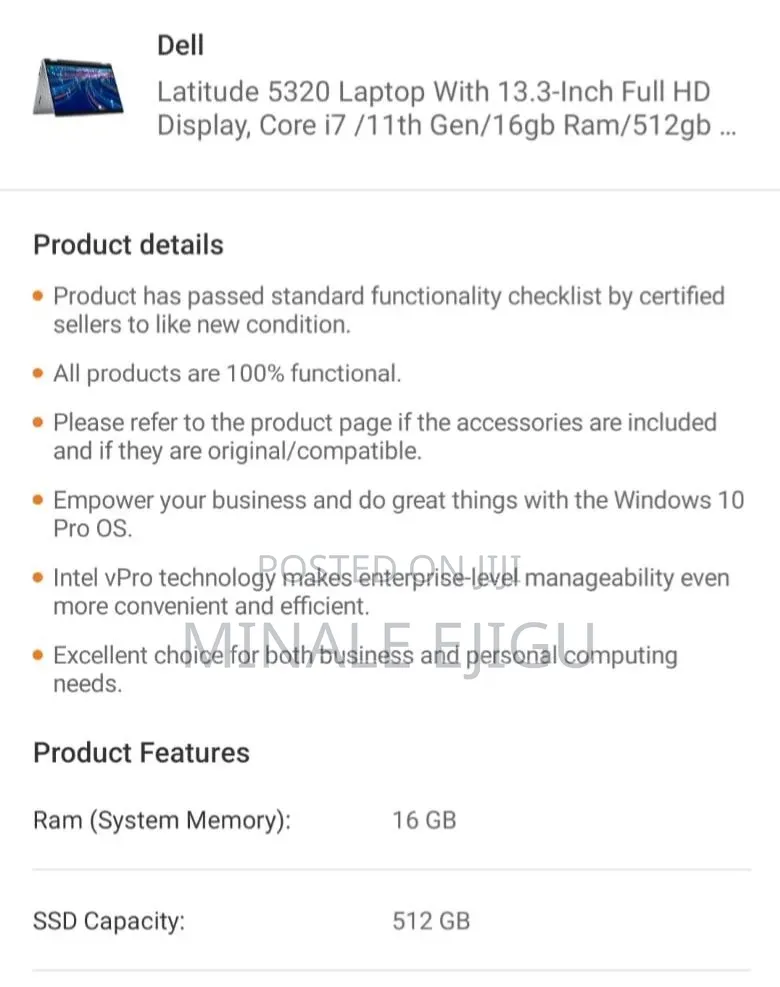 Laptop Dell Latitude 5320 16GB Intel Core i7 SSD 500GB