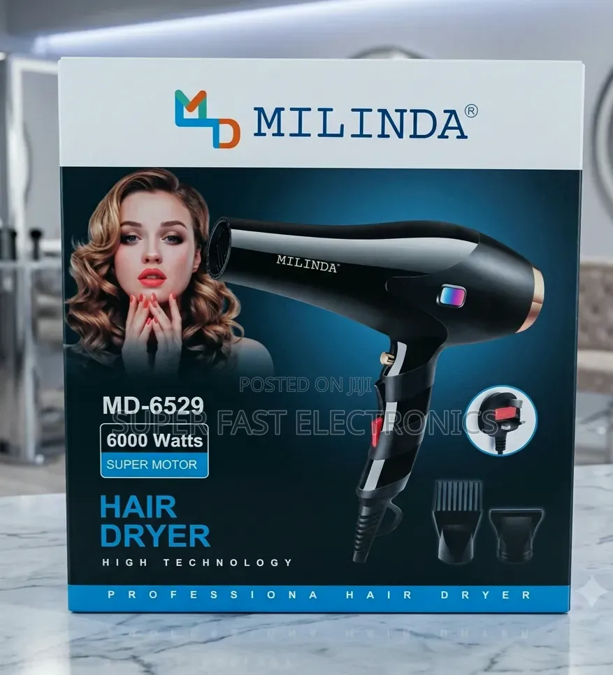 Milinda Professional Hair Dryer – 6000w Super Motor, Hot Cold Air