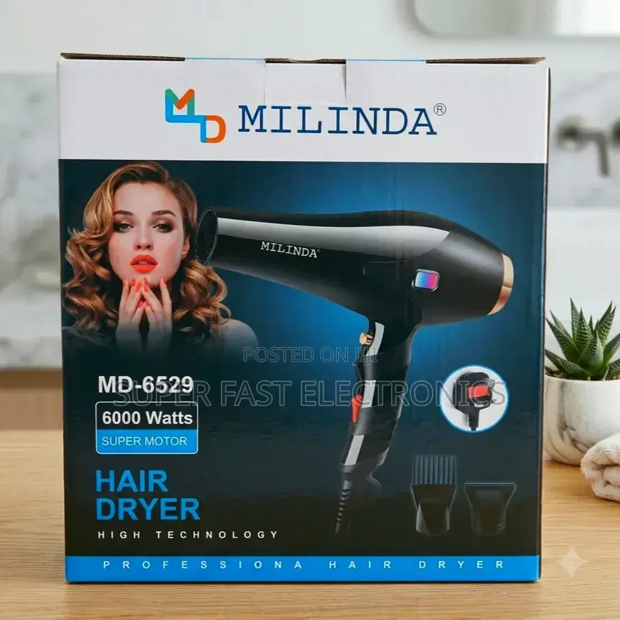 Milinda Professional Hair Dryer – 6000w Super Motor, Hot Cold Air