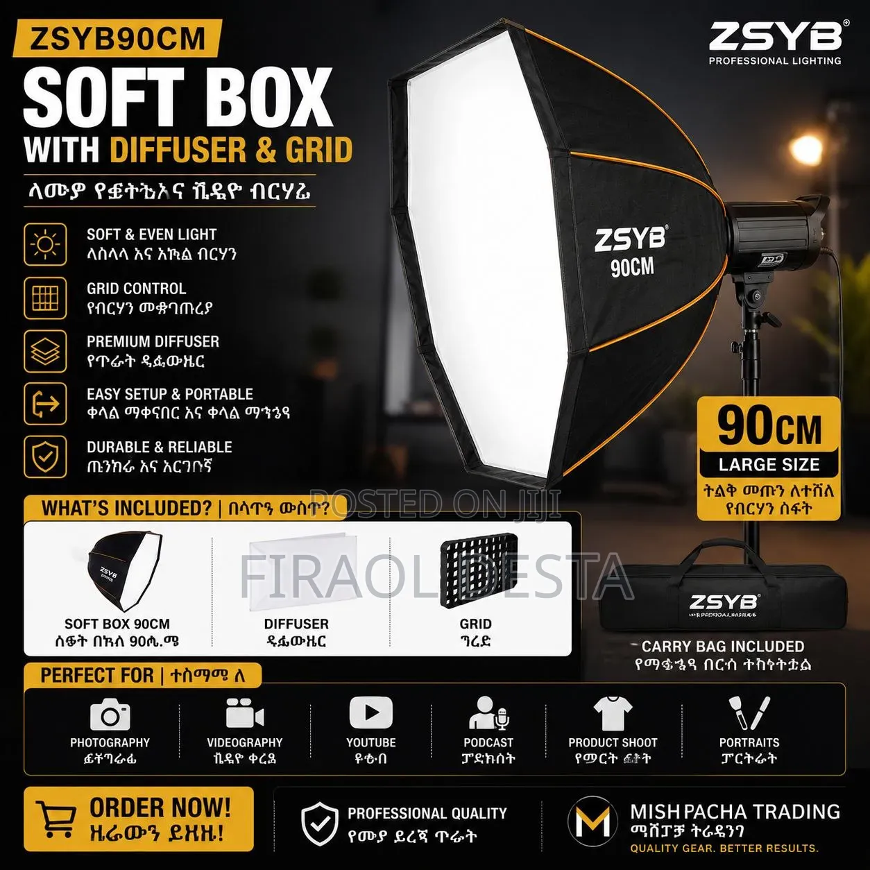 Zsyb 90cm Softbox With Diffuser Grid