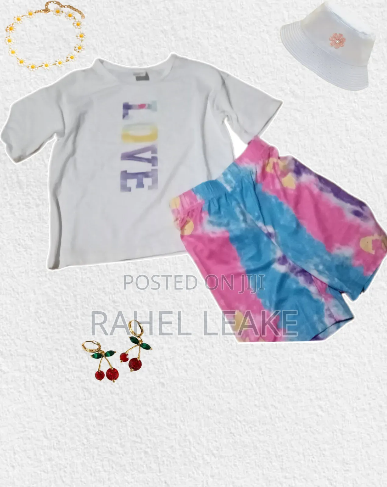 Patpat 2-Piece Kids Outfit White Love Shirt Colorful Shorts 4–5y