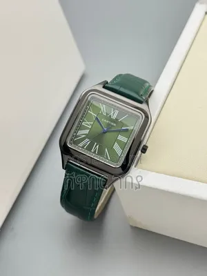 Cartier Square Black Green Leather Roman Dial Luxury Watch