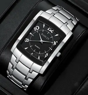 Danlex Men's Stainless Steel Quartz Watch With Black Rectangle Dial