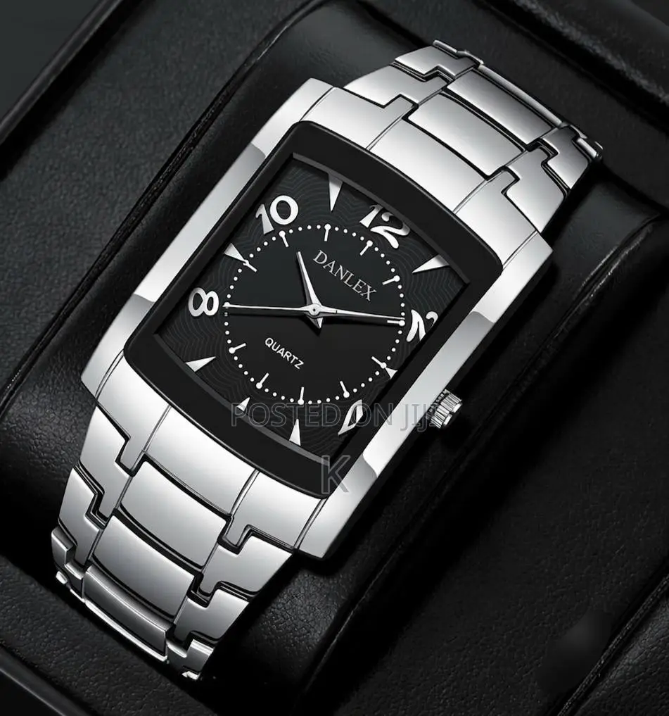 Danlex Men's Stainless Steel Quartz Watch With Black Rectangle Dial