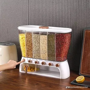 ባለ 6 ክፍልፋይ የጥራጥሬ ማስቀመጫ-10kg,Includes Scoop, Odor-Proof Garlic Section