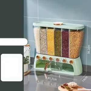 ባለ 6 ክፍልፋይ የጥራጥሬ ማስቀመጫ-10kg,Includes Scoop, Odor-Proof Garlic Section
