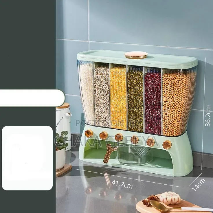 ባለ 6 ክፍልፋይ የጥራጥሬ ማስቀመጫ-10kg,Includes Scoop, Odor-Proof Garlic Section