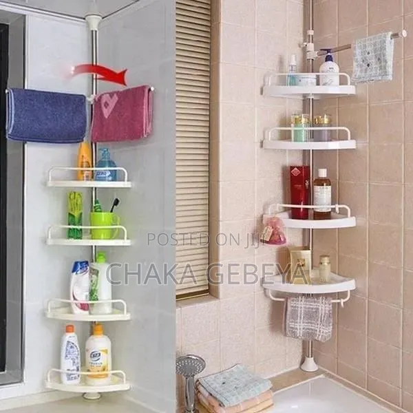 የመታጠቢያ ቤት ኮርነር መደርደሪያ - 4 Shelves, Towel Hook, Strong Durable
