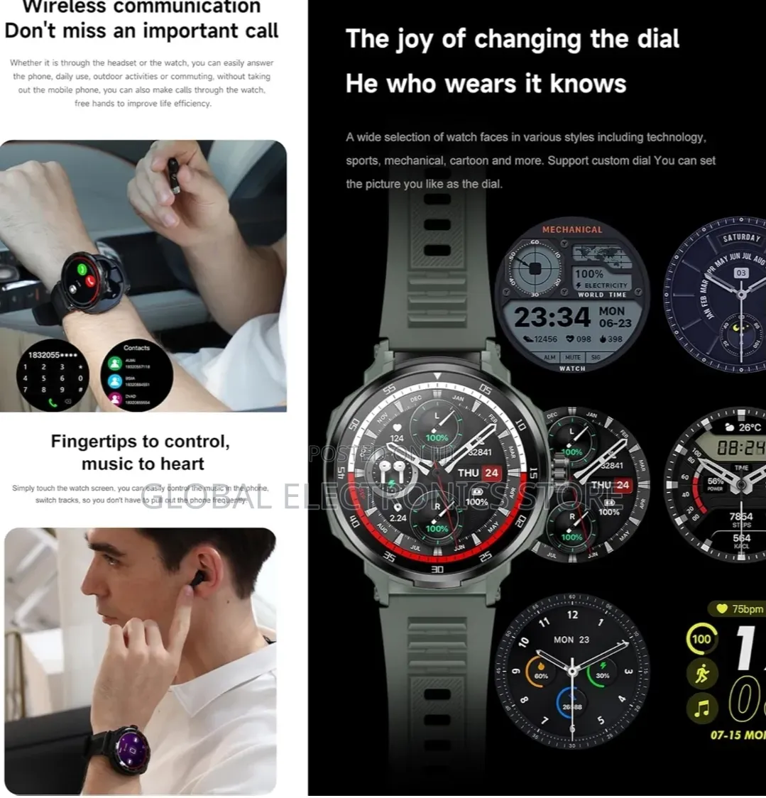 2 in 1 Ultra Sport Smart Watch | Built-in Earbuds + Luxury Tech |