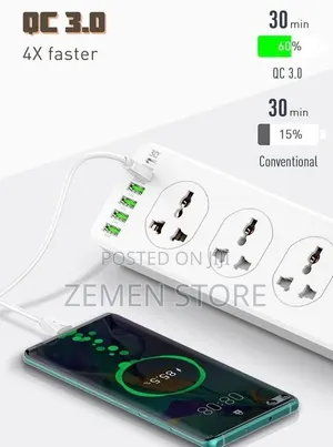 Heavy Duty 10-Way Universal Power Extension Strip - Multi-Usb Fast Hub