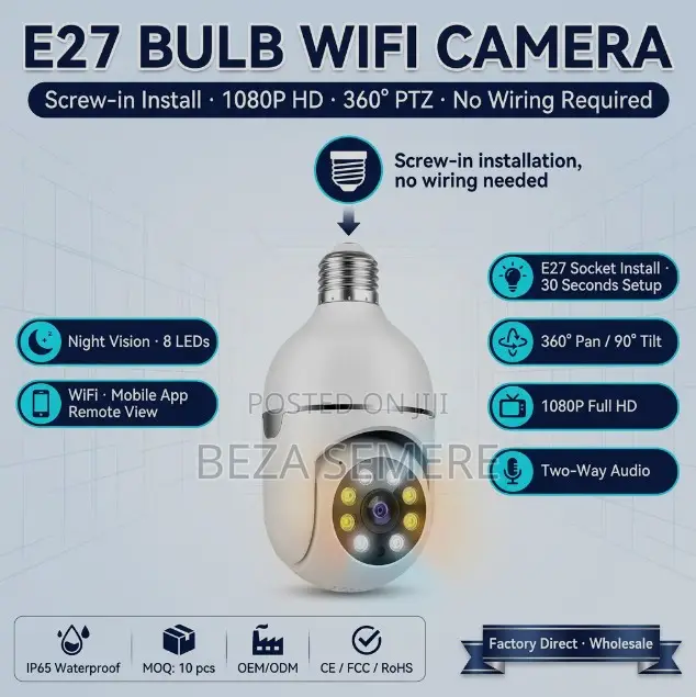 Full Hd 1080p Wifi Bulb Security Camera – V380 App Supported