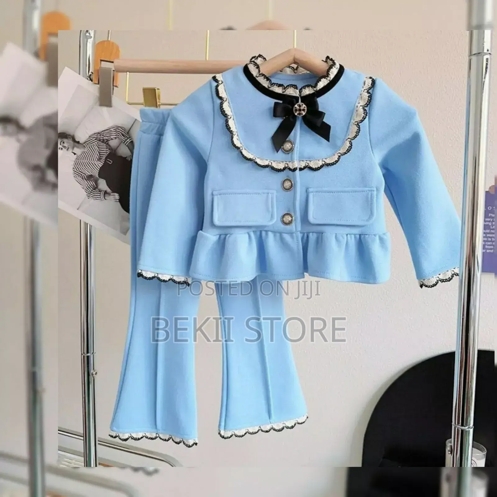 Todddlergirls' French Peter Pan Collar Top Casual Pants Set