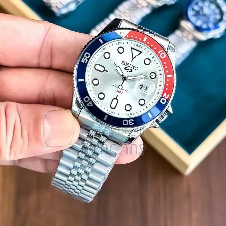 Seiko 5 Automatic Pepsi Bezel White Dial Stainless Steel Mens Watch