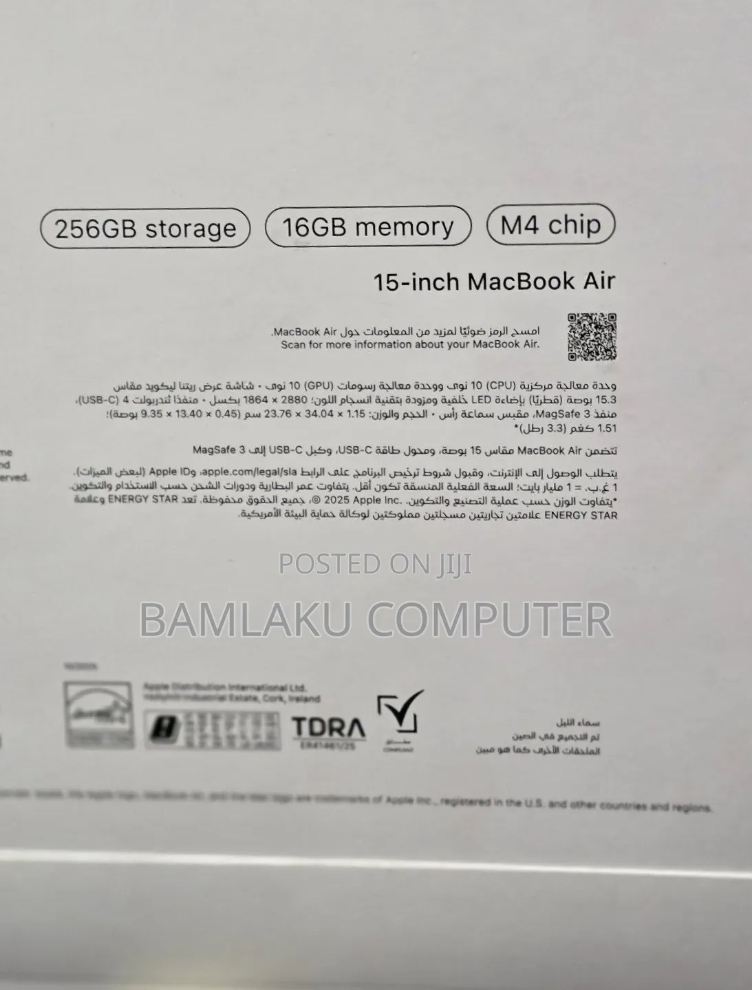 New Laptop Apple MacBook Air 2025 M4 16GB Apple M4 SSD 256GB