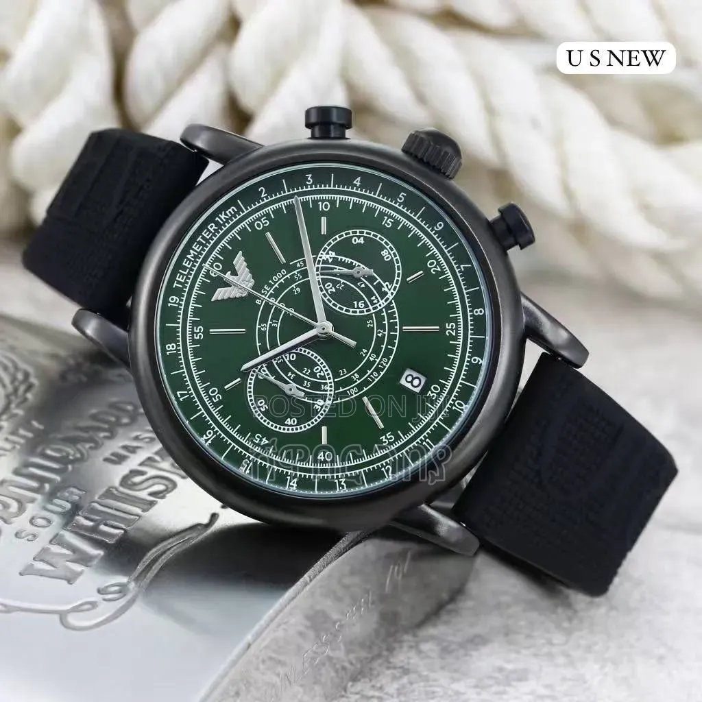 Pilot Chronograph Black Case Green Dial Telemeter Canvas Strap Watch
