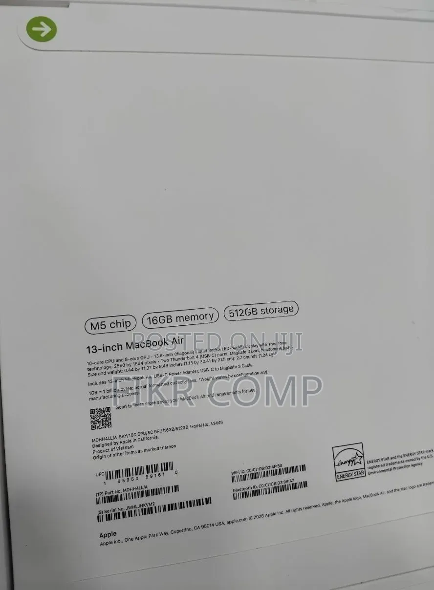 New Laptop Apple MacBook Air 2026 M5 16GB Intel Core i9 SSD 512GB