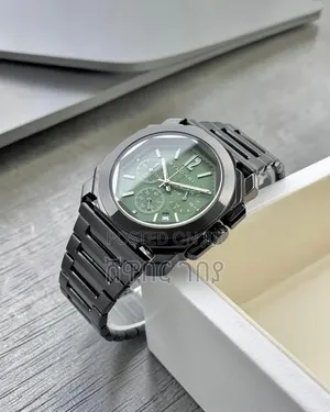 Octo Black Case Green Dial Chronograph Steel Bracelet Mens Watch