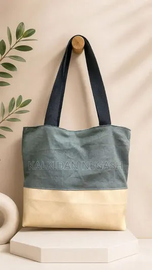 Tote Bag Made of Fabric and Leather