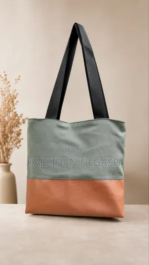 Tote Bag Made of Fabric and Leather