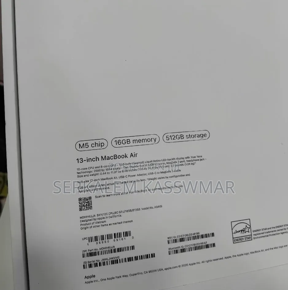 New Laptop Apple MacBook Air 2026 M5 16GB Apple M5 SSD 512GB