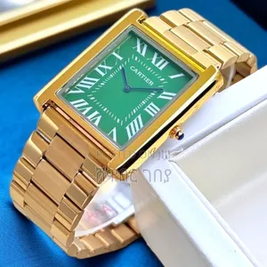 Cartier Tank Française Watch — Gold Case, Green Dial, Roman Numerals