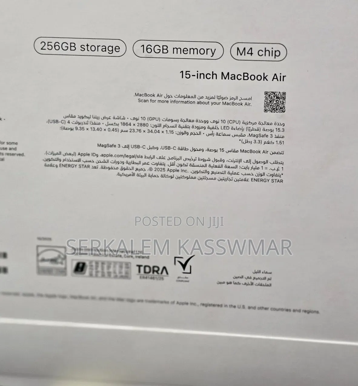 New Laptop Apple MacBook Air 2025 M4 16GB Apple M4 SSD 256GB