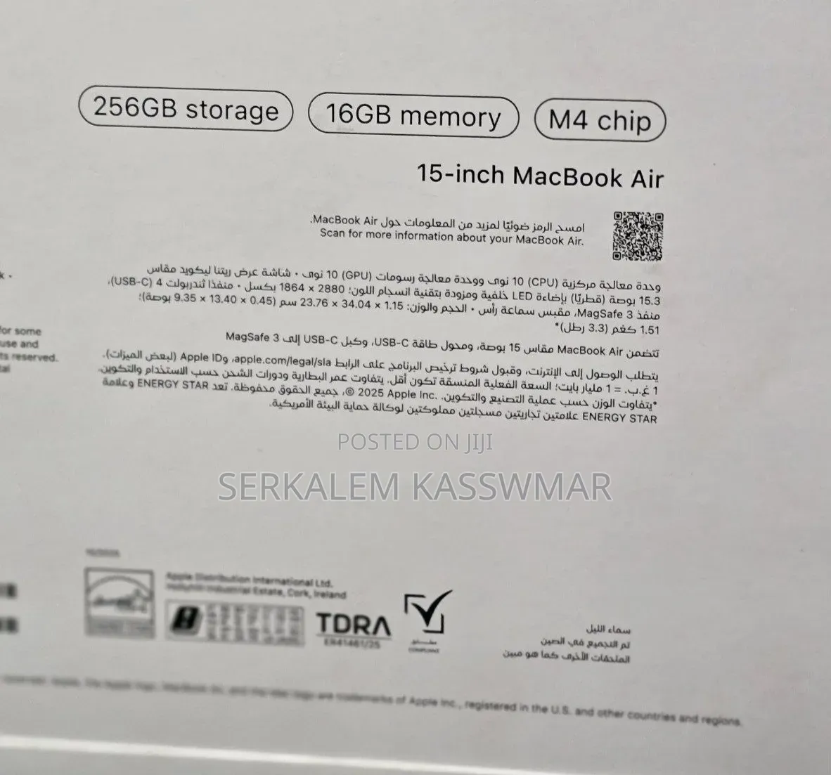 New Laptop Apple MacBook Air 2025 M4 16GB Apple M4 SSD 256GB