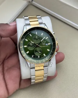 Green Dial Two Tone Gold Silver Stainless Steel Chronograph Watch New