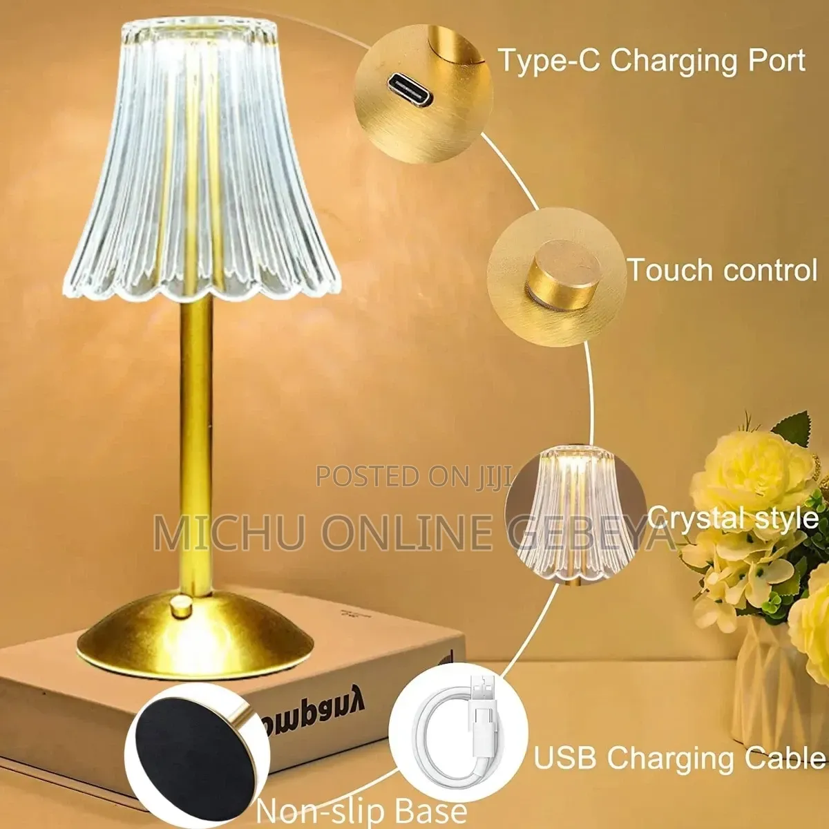 Diamond Modern Usb Rechargeable Cordless Table Lamp/ Free Delivery