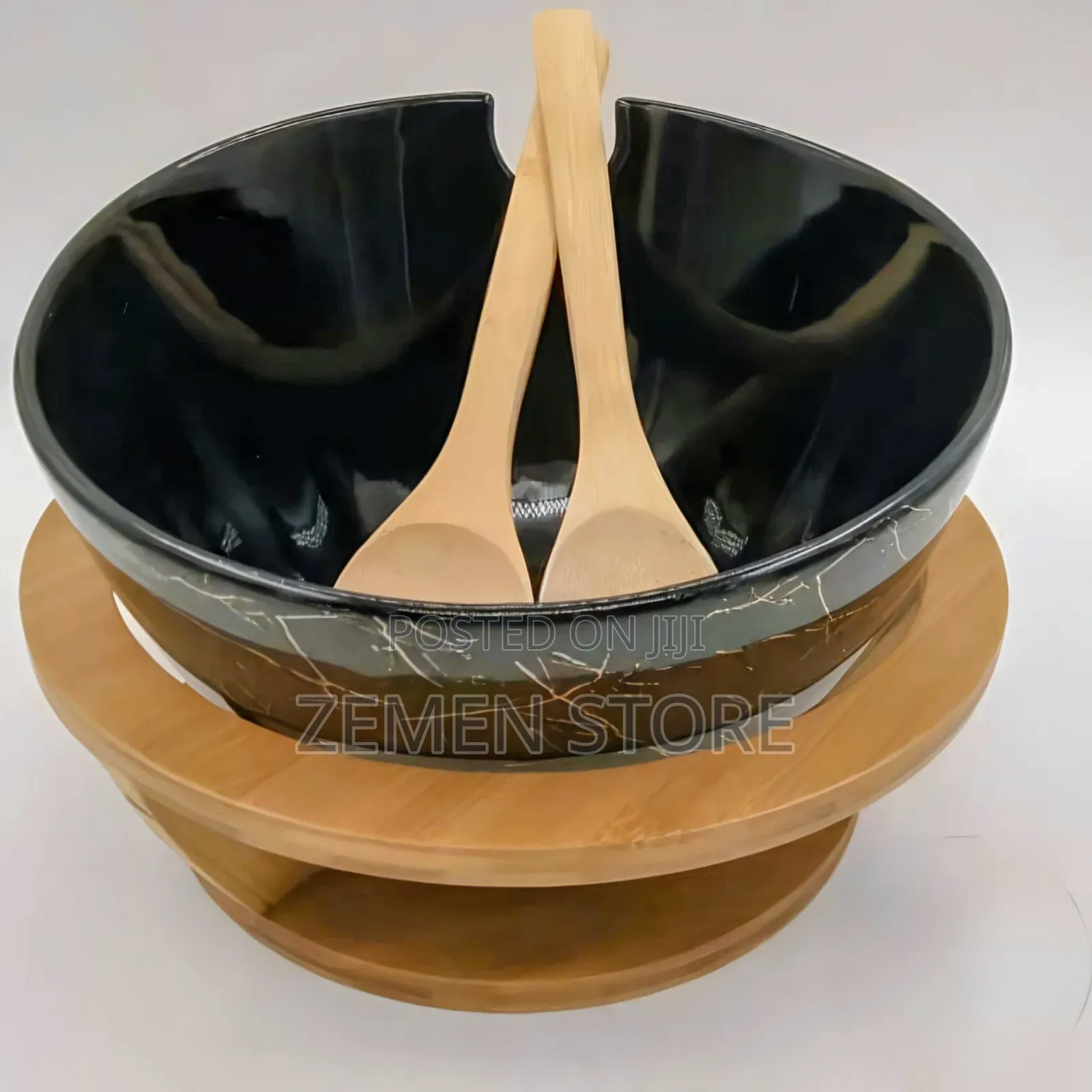 Luxury Ceramic Salad Bowl Set With Bamboo Stand Utensils