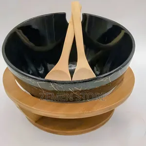 Luxury Ceramic Salad Bowl Set With Bamboo Stand Utensils