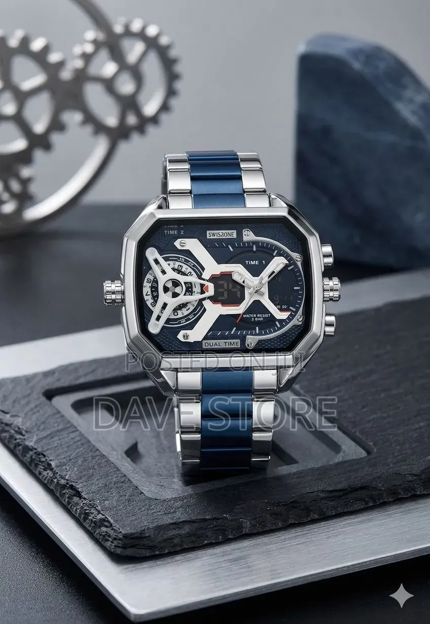 Swiszone Silver Blue -Toned Watch