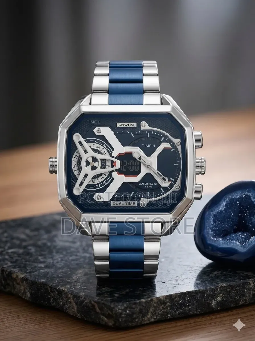 Swiszone Silver Blue -Toned Watch