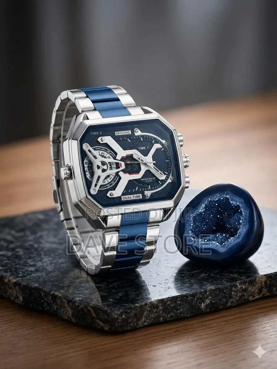 Swiszone Silver Blue -Toned Watch