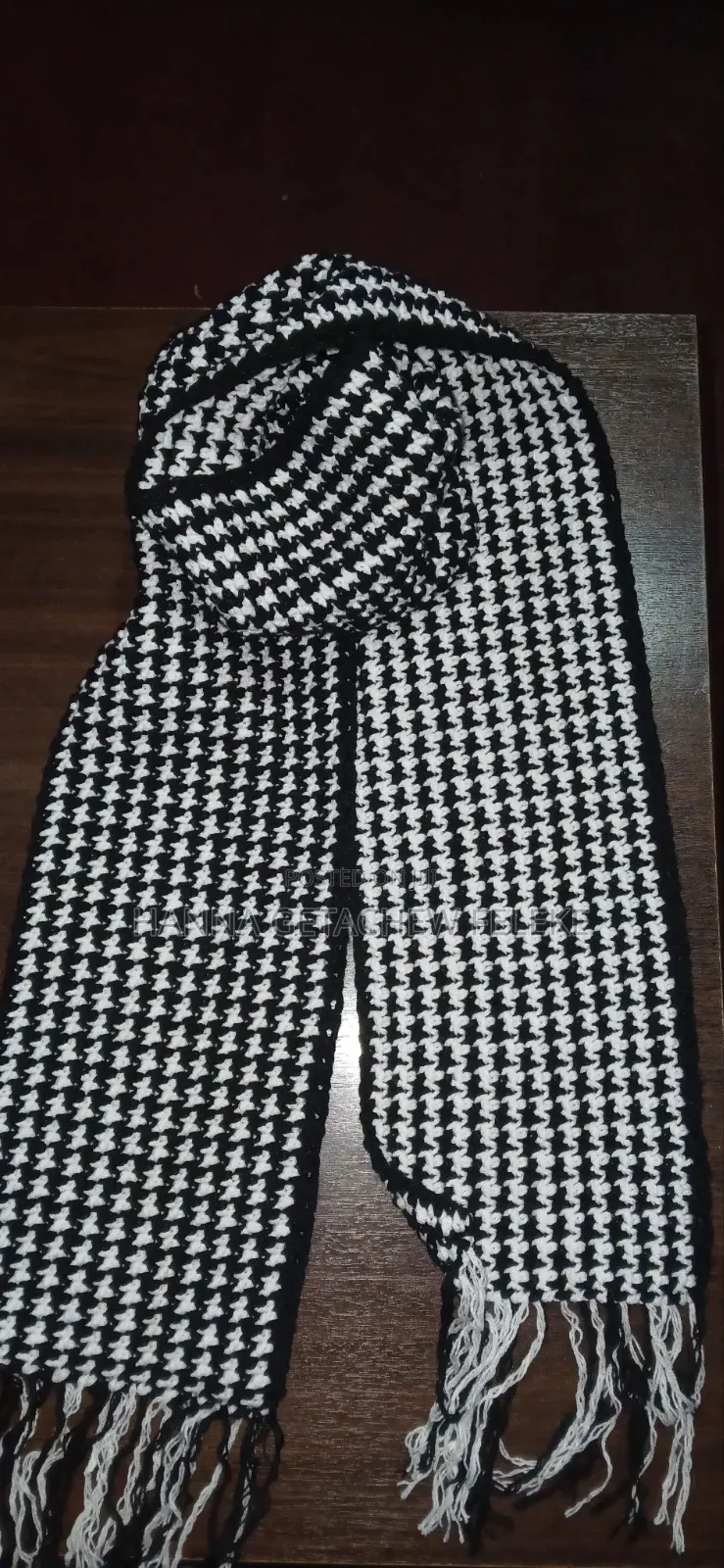 Handmade Black White Crochet Scarf